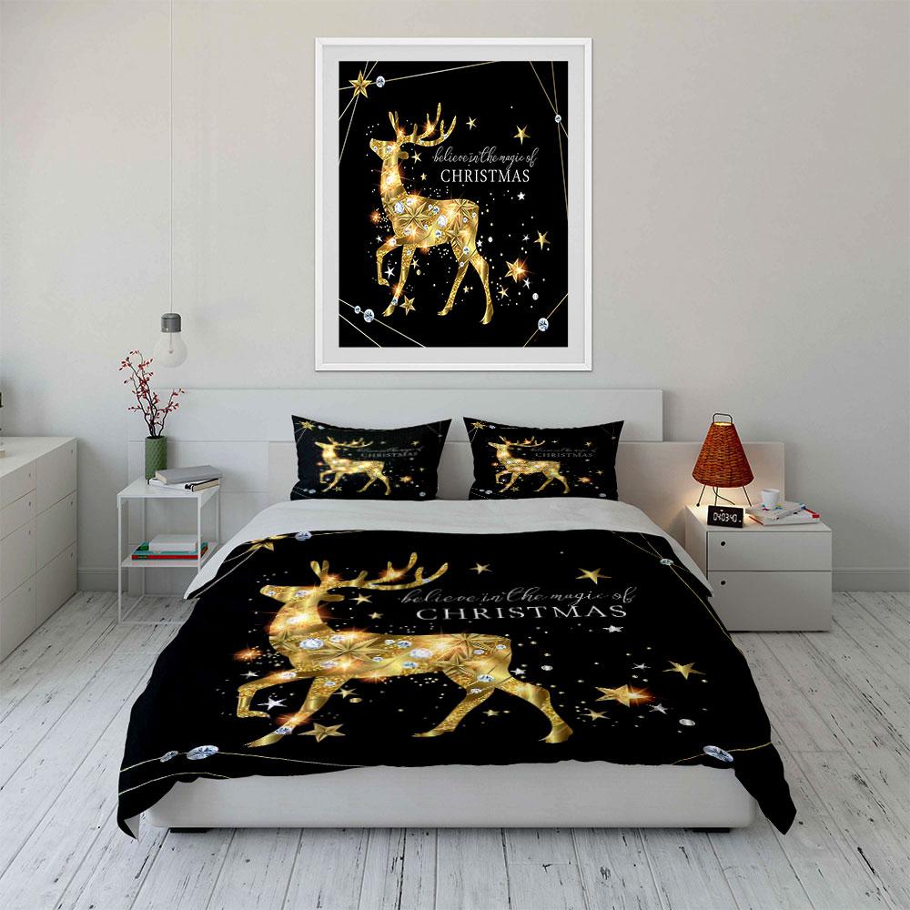 Golden Reindeer Christmas Decor Bedding Duvet Cover Set Duvet Cover Pillowcases (1*Duvet Cover 2*Pillowcases, without duvet insert)