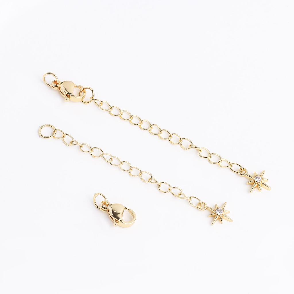 18K Gold-Plated Copper Water Drop Star Lobster Clasp Extension Chain with Pearl Clasp for DIY Accessories