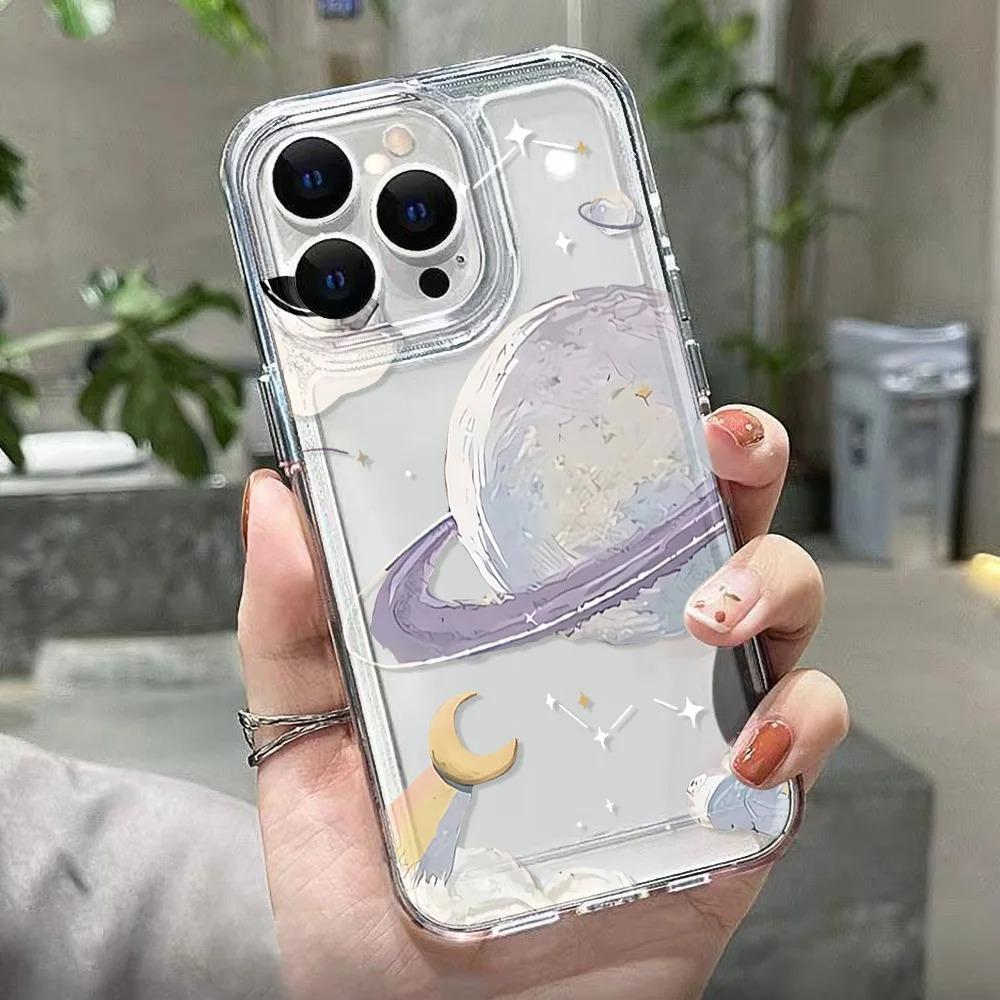 Starry Sky Pattern Transparent Phone Case For Samsung S20 S21 S22 Plus S23 S24 FE S25 Note 20 Ultra A15 A16 A23 A24 A25 5G Cover