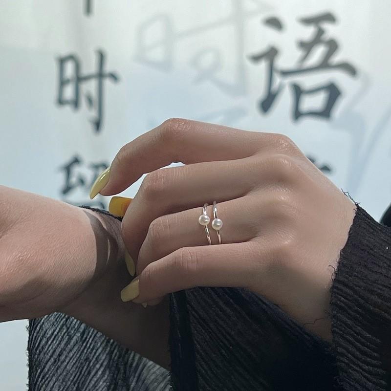 Style Unique Korean Pearl Adjustable Ring For Women Chic Geometric Design Elegant Minimalist Jewelry Copper