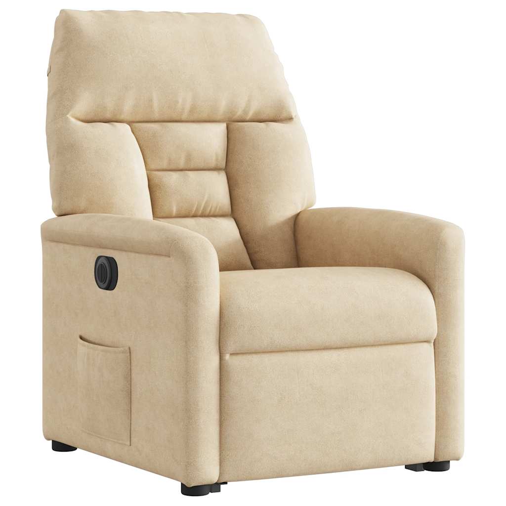 Recliner Chair with Lift Assist Electric Cream Microfiber Fabric