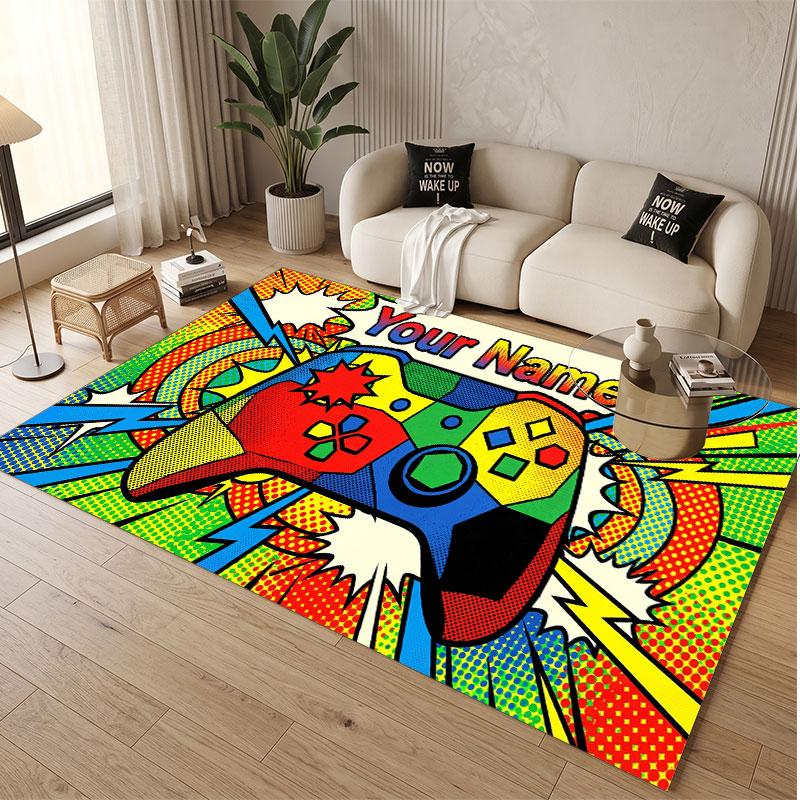 Game Controller Theme Soft Crystal Velvet Rug Custom Name & Text Print Non Slip Floor Rug for Bedroom Living Room