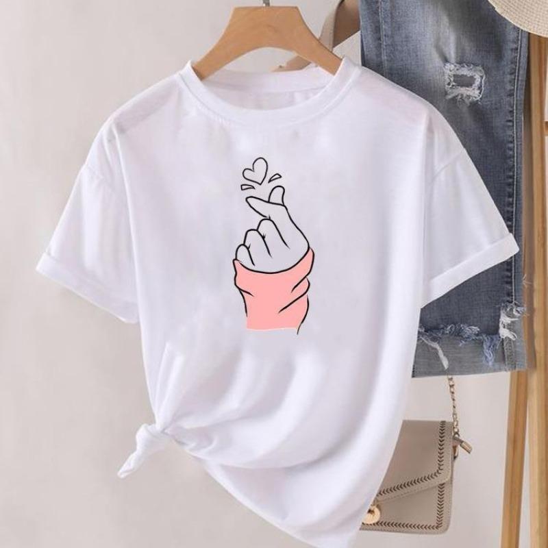 Cute Love Letter Heart Print T Shirt Women Love You Letter Graphic Short Sleeve Casual Summer Aesthetic Valentines Daily Tee
