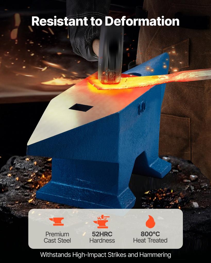 VEVOR Single Horn Anvil 132Lbs Cast Steel Anvil Blacksmith for Sale Forge Steel Tools with Round and Square Hole and Equipment Anvil Rugged