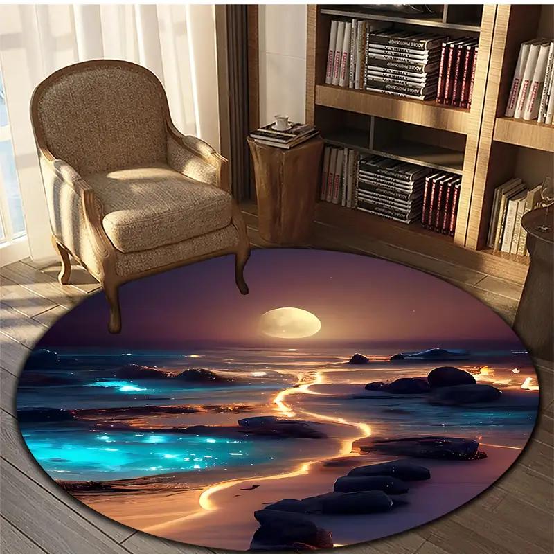 Golden Beach and Sun Round Carpet Soft Anti Slip and Wear-resistant Used As A Round Mat for Living Rooms Very Beautiful Fashion