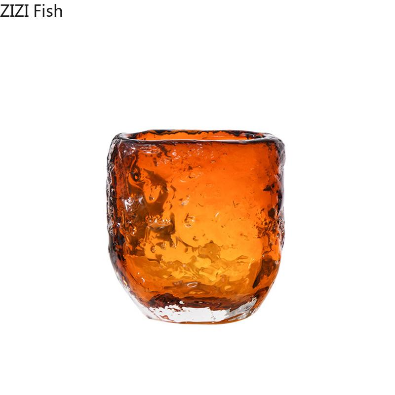 Ice Patterned Amber Glass Vase Plant Pots Table Decoration Flowers Arrangement Decorative Floral Vases Room Aesthetic Decor