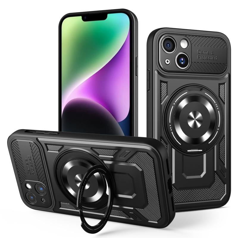 

Deluxe Magsafe Magnetic Wireless Charging For iPhone 16 15 14 Pro Max Plus Finger Ring Holder Case For iPhone 14 чорний