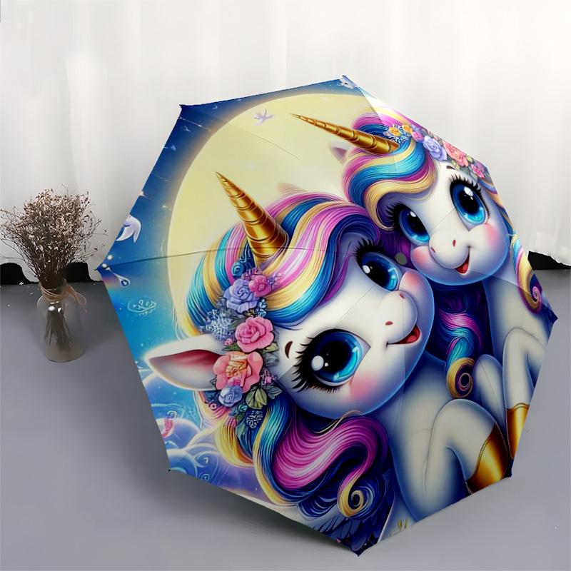 1pc Unicorn Friends: Magical Night Umbrella with Plastic Handle,Suitable for All Seasons Home Travel Outdoor UmbrellaDD277
