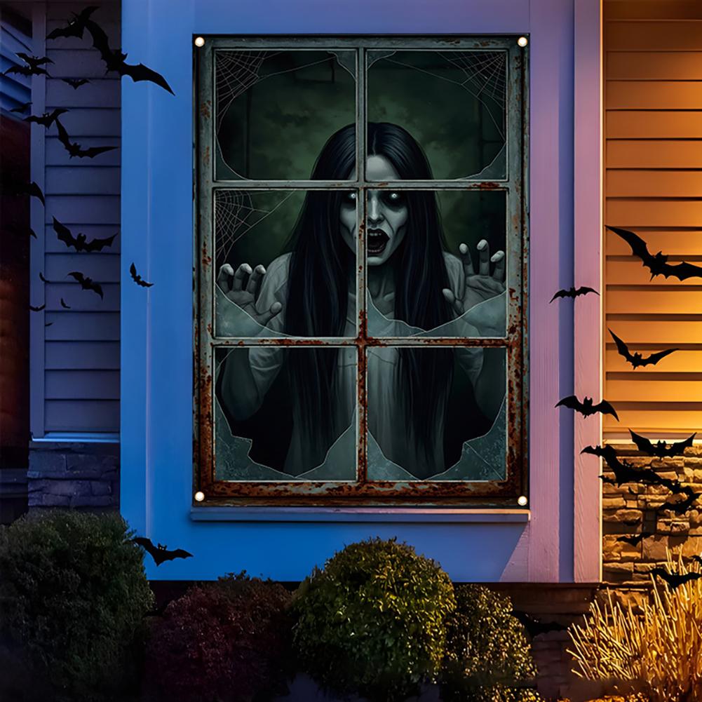 Halloween Gruselige Fensterdekoration Schreckliche Deko 2D Geist Horror Gruselige Augen Banner Festival Fenster-/Türabdeckung Spukhausdeko Horror Hintergrund
