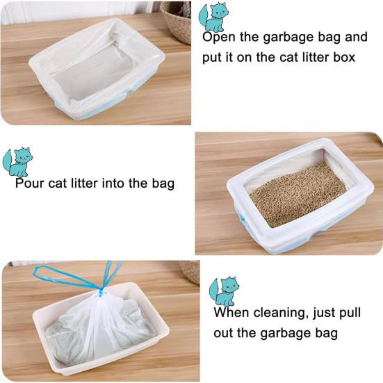 60 Pcs Drawstring Cat Litter Bags Cat Litter Box Liners Mess-Free Pet Waste Bags for Most Auto Self-Cleaning Litter Boxes