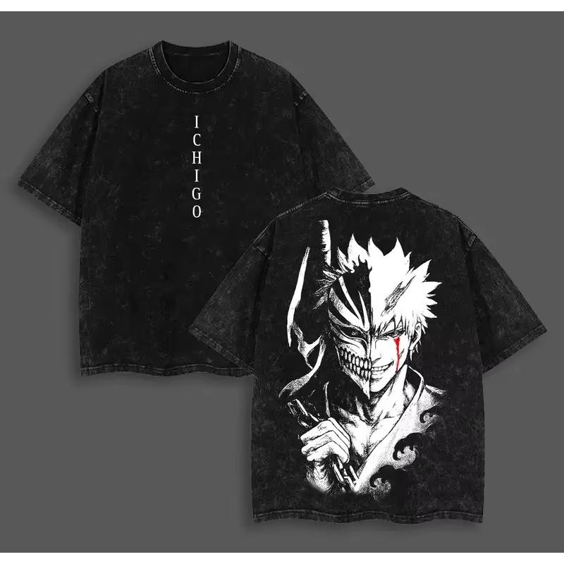 

Japan Classic Hotblooded Anime BLEACH Graphic Print Tshirt Unisex Women Retro Washed Oneck Cotton Summer New Tee Oversized Top S