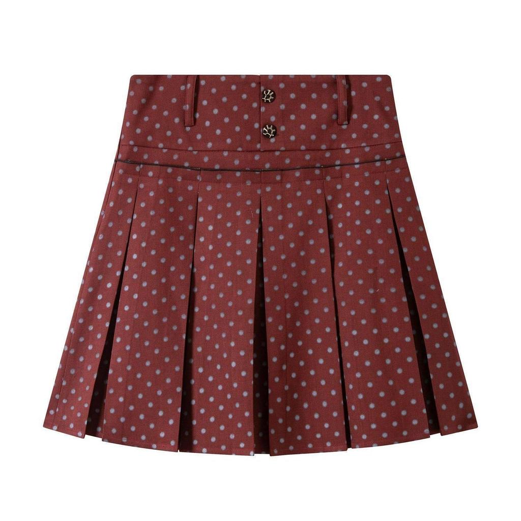 Jupe Midi Plissée à Pois Rouges Vintage: Design unique en ligne A à l'esthétique littéraire