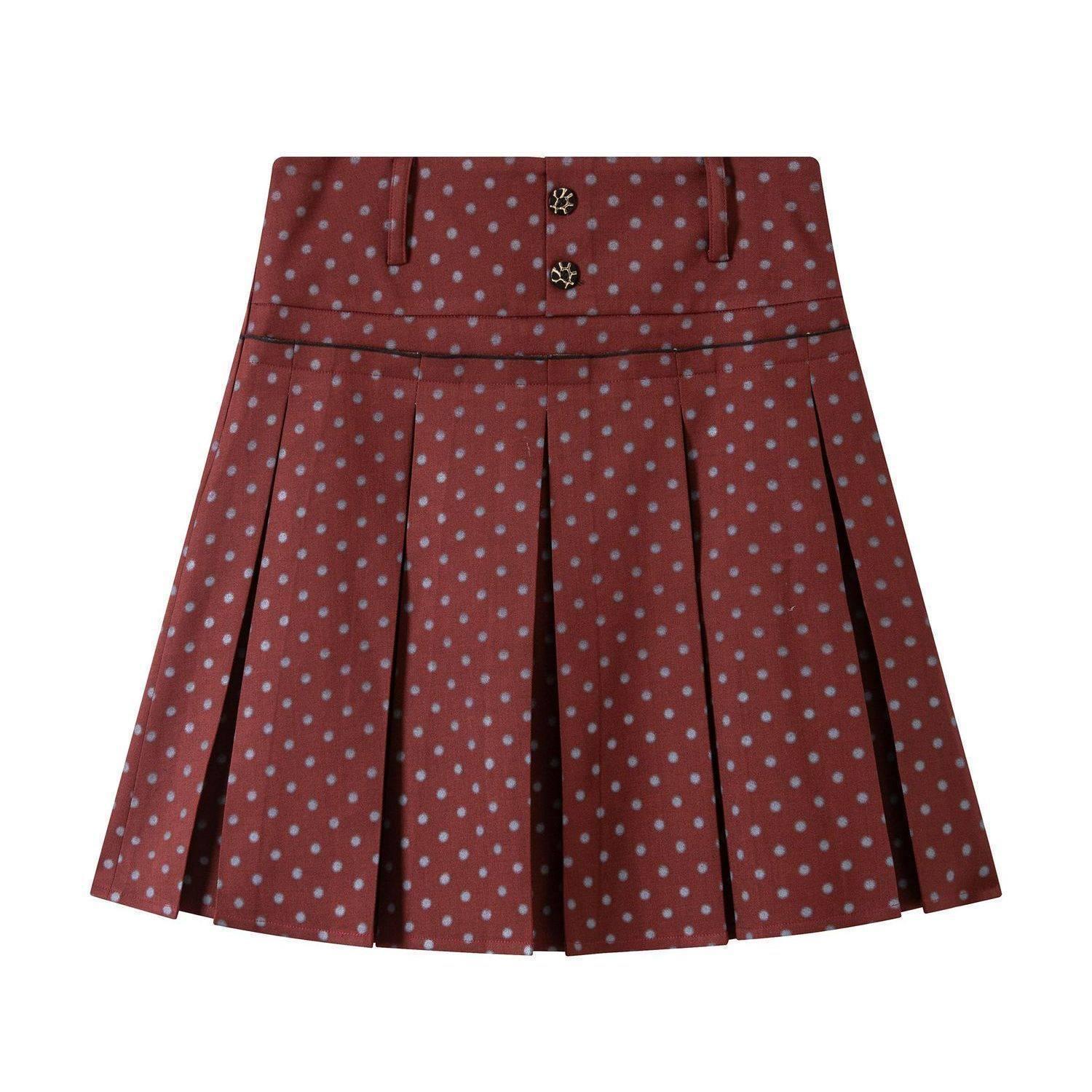 Vintage Red Polka Dot Pleated Midi Skirt: Unique A-Line Design with a Literary Aesthetic Medium красный