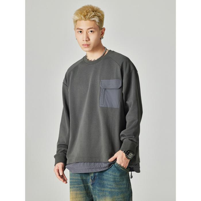 

Осенний американский ретро-свитер с круглым вырезом, мужской, плотный, свободный, большого размера, повседневный, модный брендовый топ с длинными рукавами, модный 4XL темно-серого