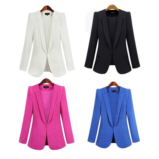Women Blazer Notched Neck Long Sleeves Solid Color Spring And Autumn Female Slim