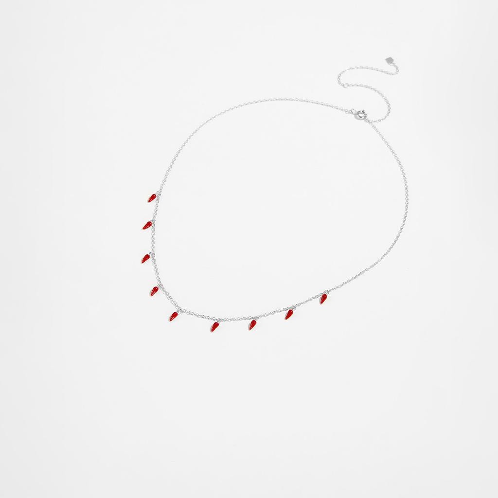 Sterling Silver Gold Red Chili Spicy Charm Choker Long Chain Necklace Fine Jewelry Wedding Rock Punk Party