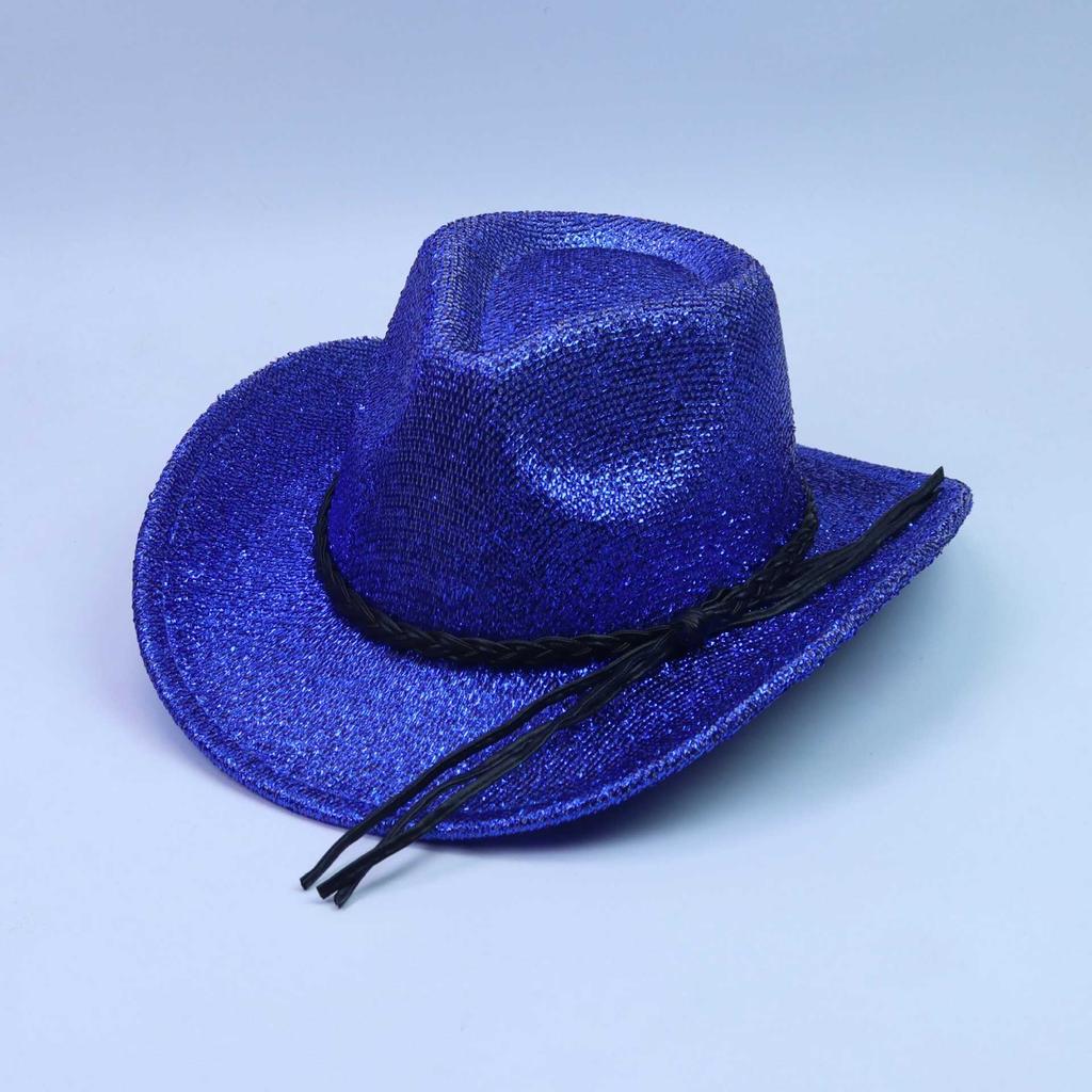 New Gold Silk Western Cowboy Hat Women's Stage Woolen Hat Top Hat Men's and Women's Party Festival Hat