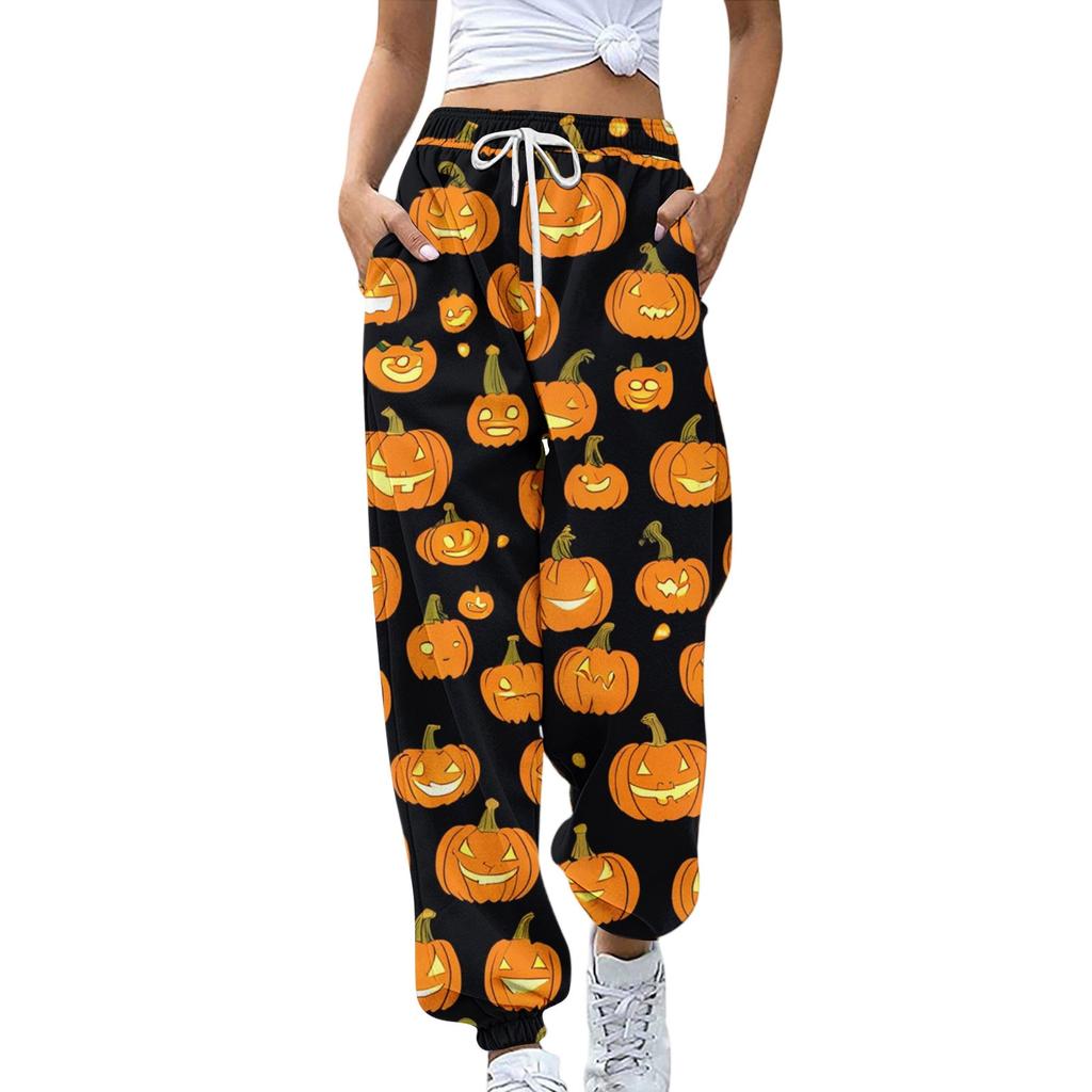Women's Sports Pants With Pockets Fashion Halloween Print Elastic Waist Pants Casual Sweatpants Pants