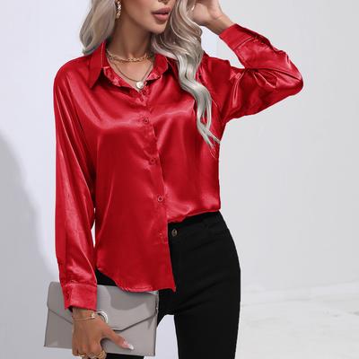Spring Autumn Satin Blouse Imitation Silk Long Sleeve Shirt for Women's Plus Size Loose Tops