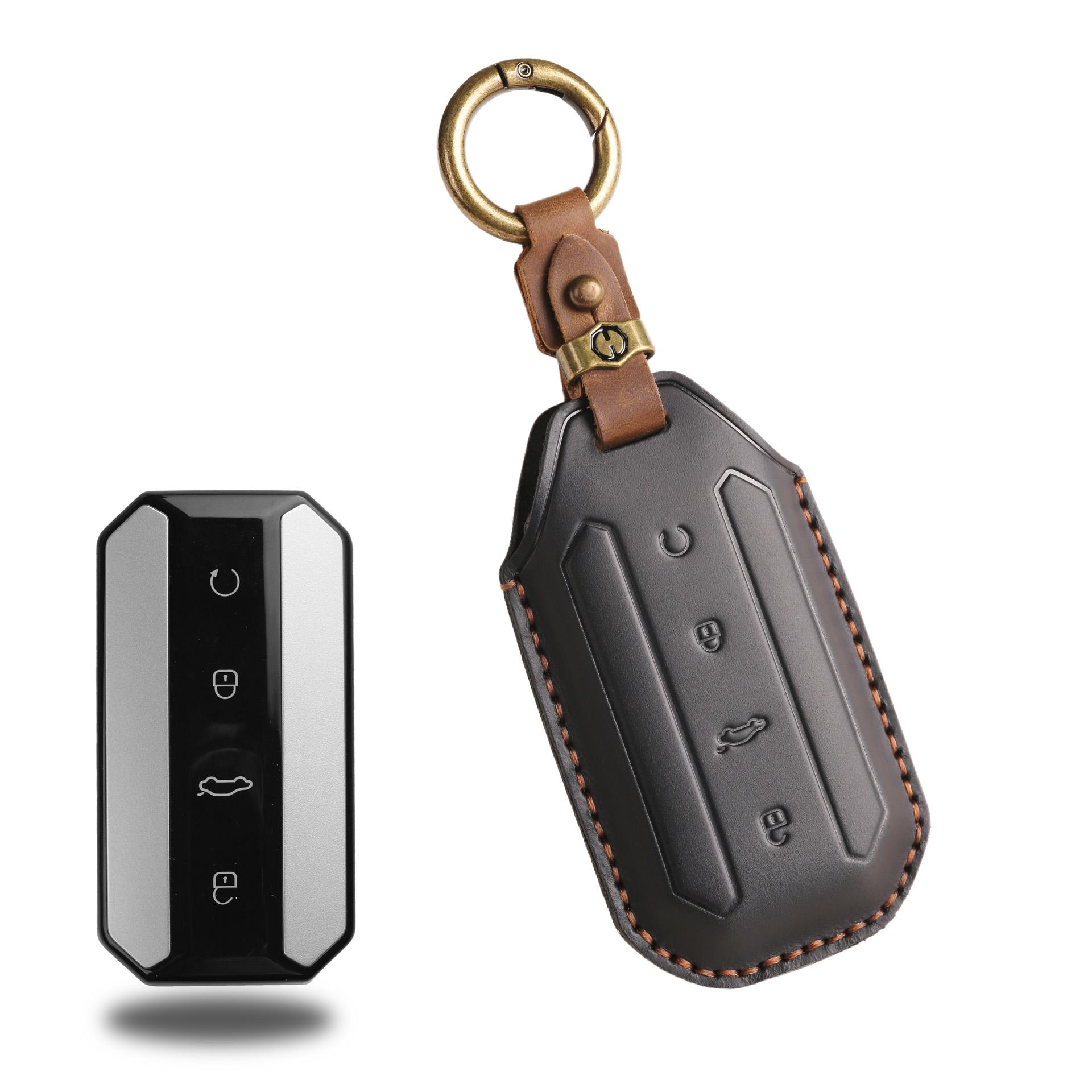 Подходит для Chery Omoda 5 Ручная работа Высококачественный кожаный чехол для автомобильного ключа чёрный
