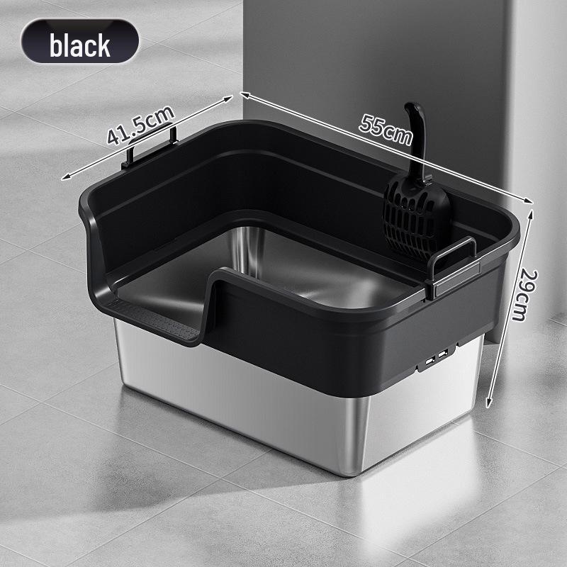 Semi-Enclosed Stainless Steel Cat Litter Box with High Walls, Splash and Leak Resistant, Large Top-Entry Design.