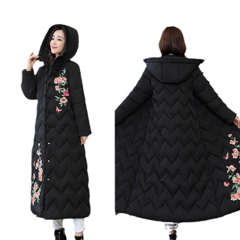 Cotton Woman 2025 New Korean Winter Mid-Length Thickened Ethnic Style Down Padded Jacket Over the Knee Padded Jacket