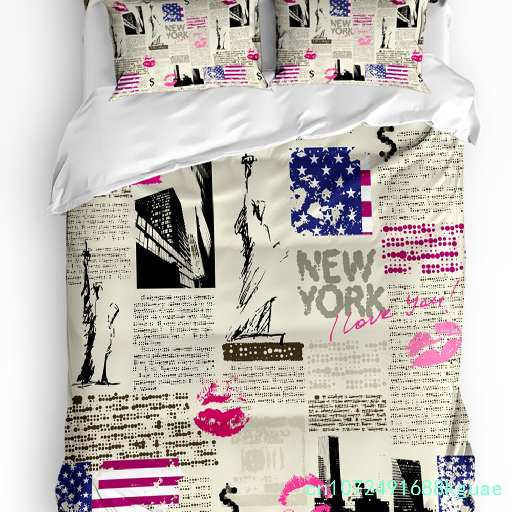 3pcs Bedding Set Business City Scenery New York Black And White Duvet Cover Pillow Case Boy Kid Teen Girl Bedding Covers Set