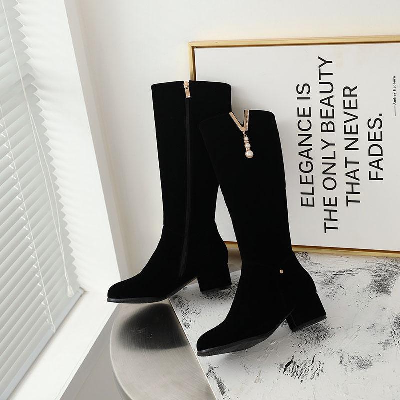 Women's High-heeled Boots Autumn and Winter Comfortable Versatile Thick-heeled Large-size Medium Boots