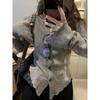 Maglione Grigio da Donna Largo Casual a Maglia Monopetto Pullover Femminile Elegante Morbido Dolce Retro Jumper