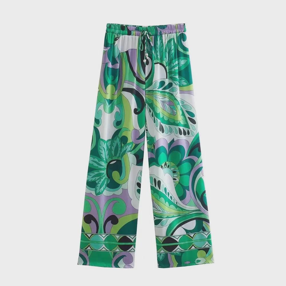 Spring 2022 European & American Style Women's Green Print Shirt & Skirt Set