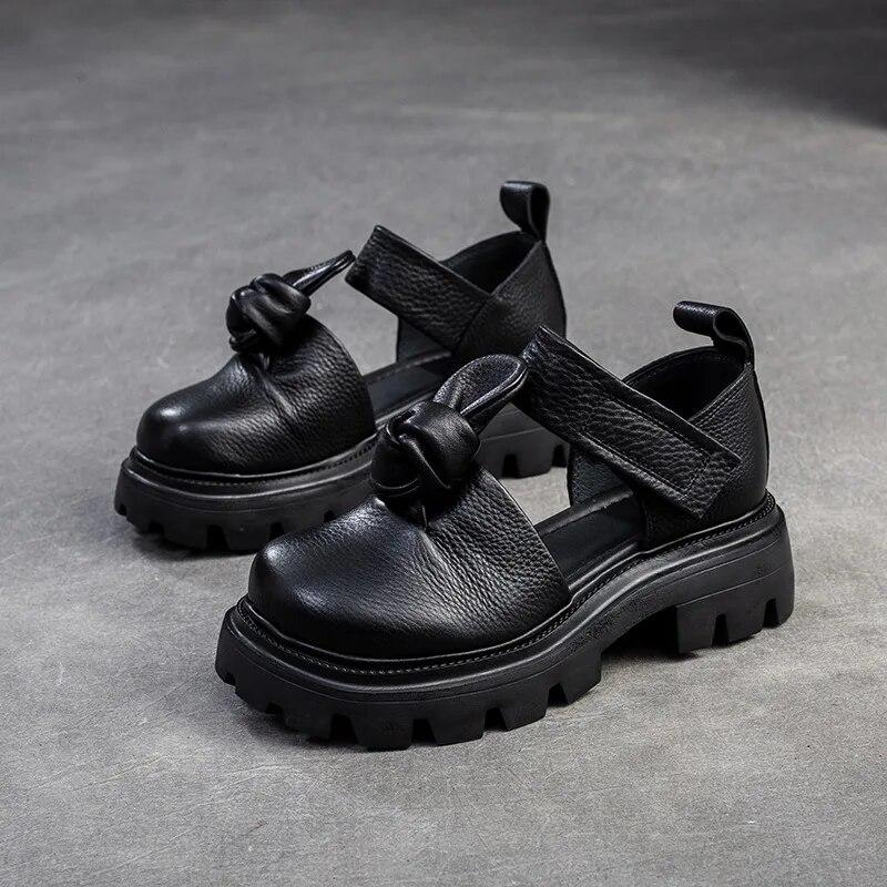 

Johnature/летние сандалии в стиле ретро на толстой подошве, удобная универсальная женская обувь с круглым носком из натуральной кожи 40