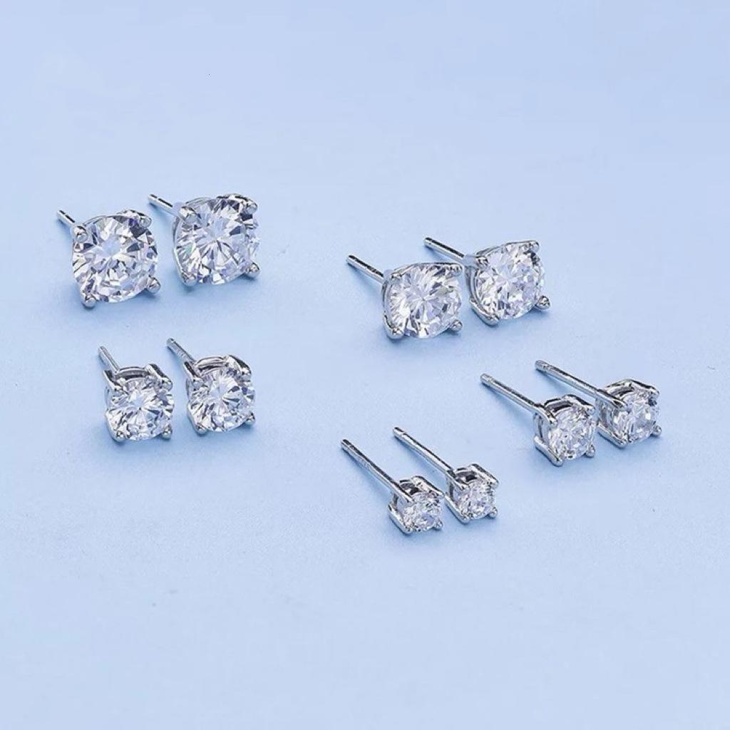 Beixi s925 Sterling Silver Zirconia Stud Earrings for Women - 2mm to 7mm Four-Prong Design