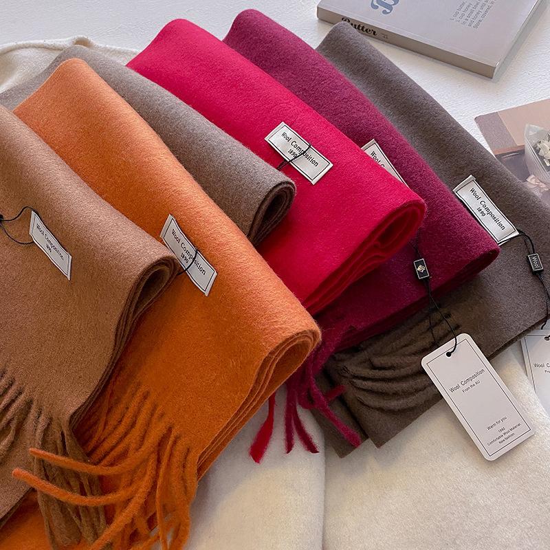 Winter Wool Scarf For Women Long Warm Cashmere Scarves Hijab Solid Lady Shawl Wrap Female Pashmina Bandana Head Scarfs New