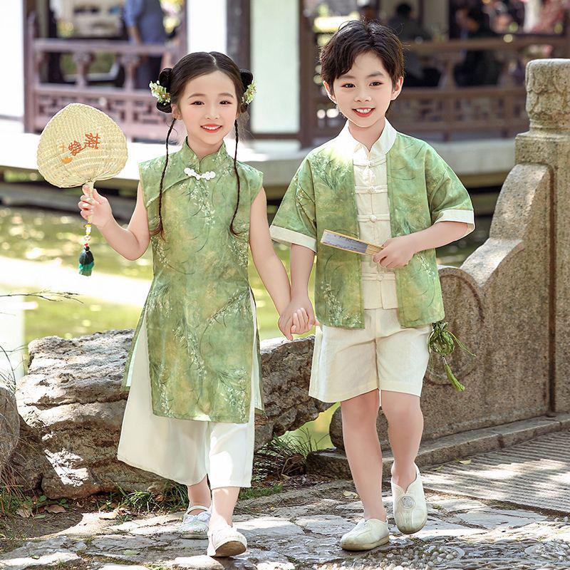 Kids' Tang Suit Hanfu Costume Set - Boys & Girls Ancient Spring/Autumn Style