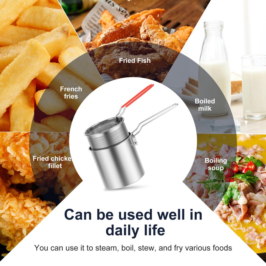 Deep Fryer Pot with Strainer Basket Stainless Steel Oil Fry Pot Oil Filter Container for French Fries Chicken Wings Fish Shrimp