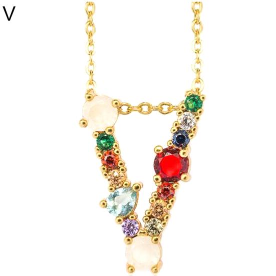 Women Cubic Zirconia Inlaid 26 English Letters Pendant Chain Necklace Jewelry