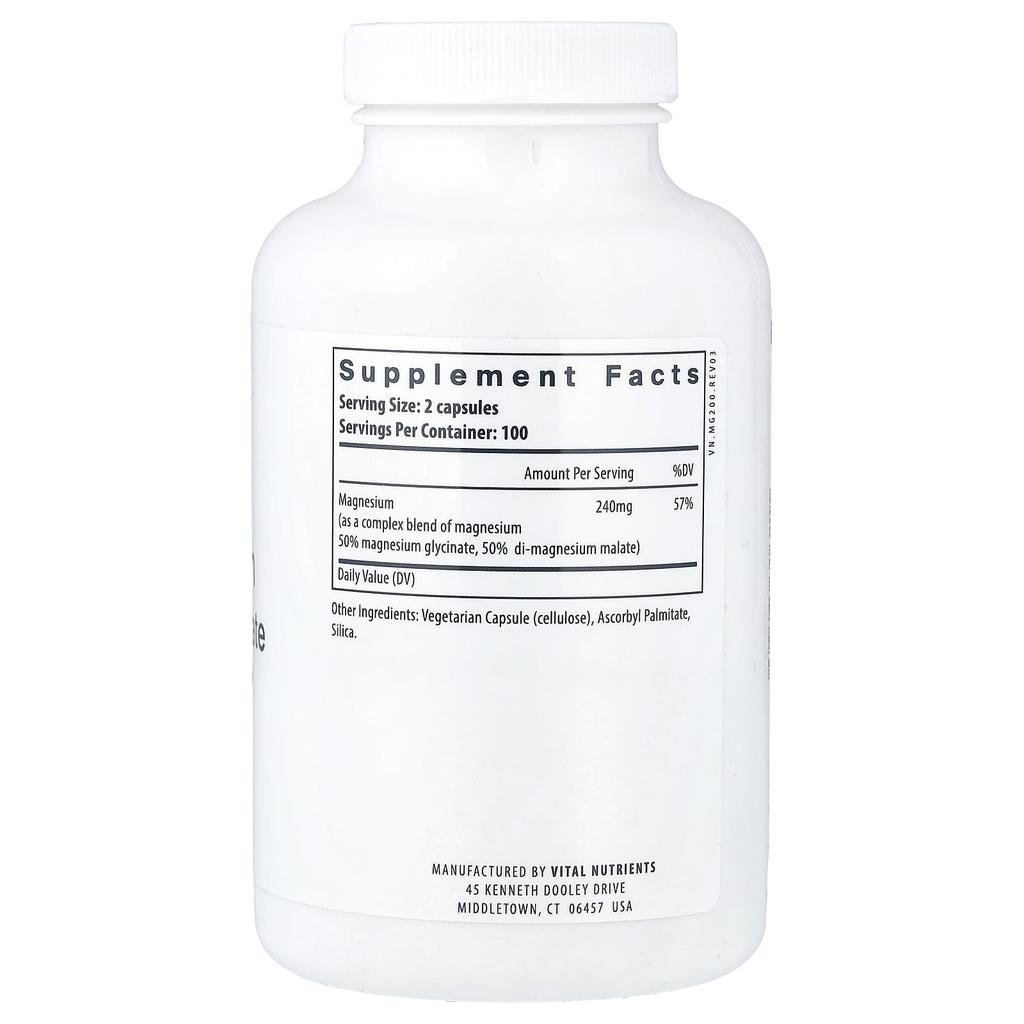 Magnesium, Glycinate + Malate, 240Mg, 200 Veggie Caps (120Mg per Capsule)