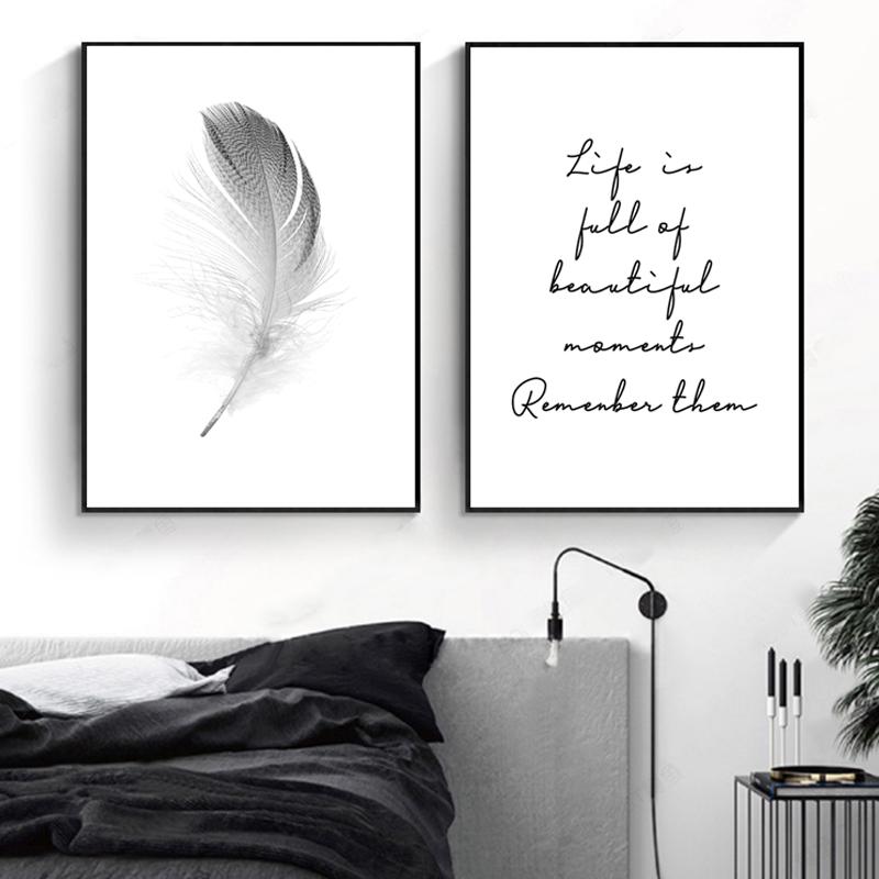 Text Feather Minimalist Canvas Wall Art Print Poster Decorative Nordic Black White Pictures Modern Paintings for the Living Room