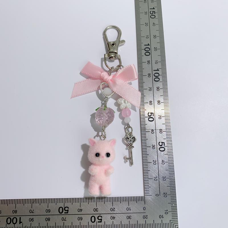 1 Pieza Llavero de Lazo Y2K Lindo Gato de Felpa Dibujos Animados Llavero Para Mujeres Niñas Bolso Mochila Colgante Decoración Regalo