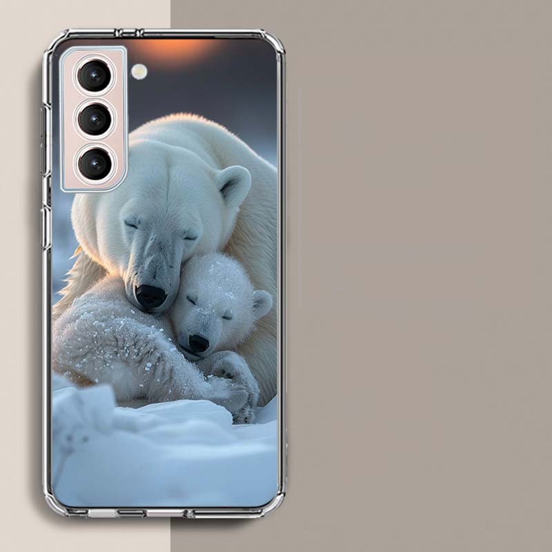 Eisbär und sein Junges unter der Aurora Handyhülle für Samsung Galaxy S25 Edge S24 S23 FE S21 S20 S10 Plus S22 S26 Ultra Cover