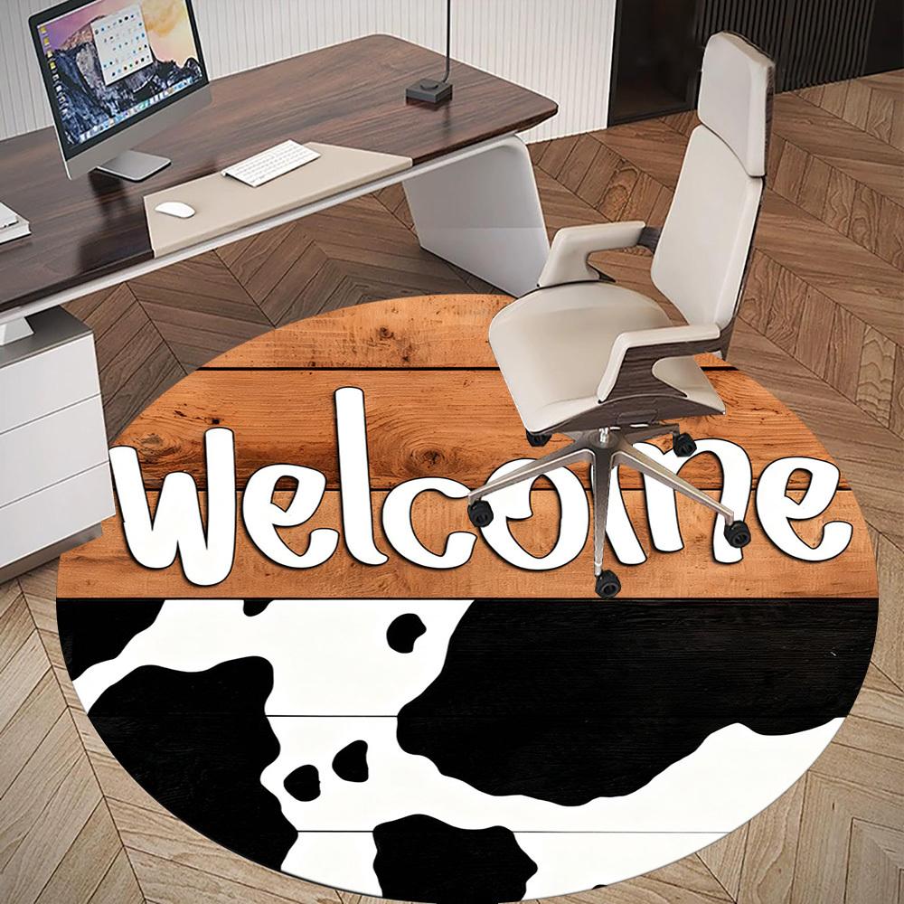 1PC Welcome Cowprint Office Round Area Rug, Under Office Chairs Bedroom Living Room Home Decor, Carpet for Office -1110138