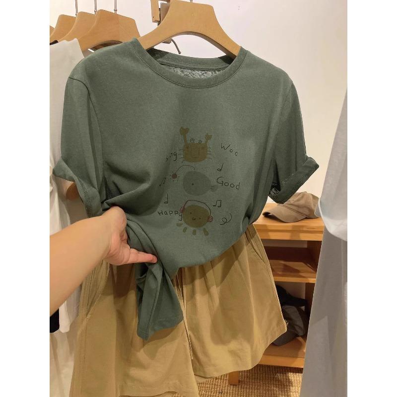 Women's Casual Crew Neck T-shirt Cute Sea Creature Print Short Sleeve Loose Fit Summer Top