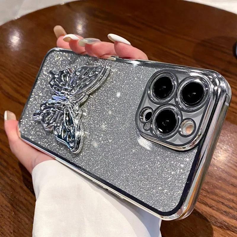 

3D Держатель для телефона в виде бабочки, Хрустальный браслет, Блестящий чехол с гальваническим покрытием для iphone 15 14 13 12 mini 11 Pro XS Max XR 8 7 Plus, Чехол for iphone 8 or 7