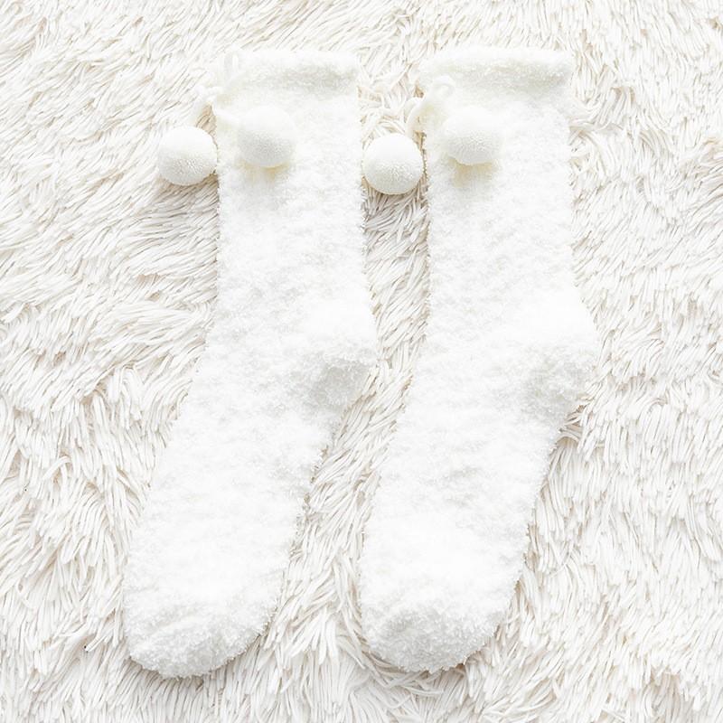 Coral Fleece Socks Medium Tube Socks Season Thickened Warm Confinement Socks Small Hairball Cute Home Sleep Socks Women