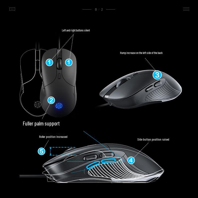 INPHIC B2 Wired Ergonomic Silent Mouse