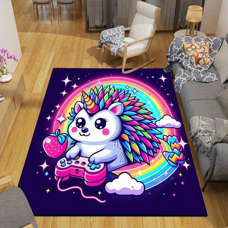 1pc Colorful hedgehog playing games Print, Design Indoor Area Rug - Soft, Anti-Slip, and Durable Gaming Room Decor for Bedroom