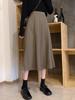 Women's Black High-Waist A-Line Umbrella Skirt - Spring/Autumn 2024, Small Size, Medium Length