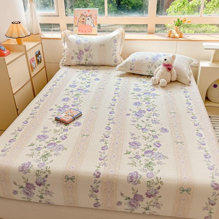 Floral Printed Mattress Cover Cotton Soft Single Queen King Size Bed Sheet Household Bedding No Pillowcase