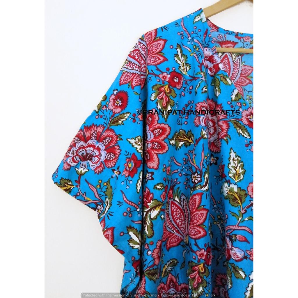 Femei Vară Bumbac Imprimeu Floral Turcoaz Lung Maxi Haine de Noapte Rochie Caftan Boho CKFTN-SCRN-FULL-BUYIT-080