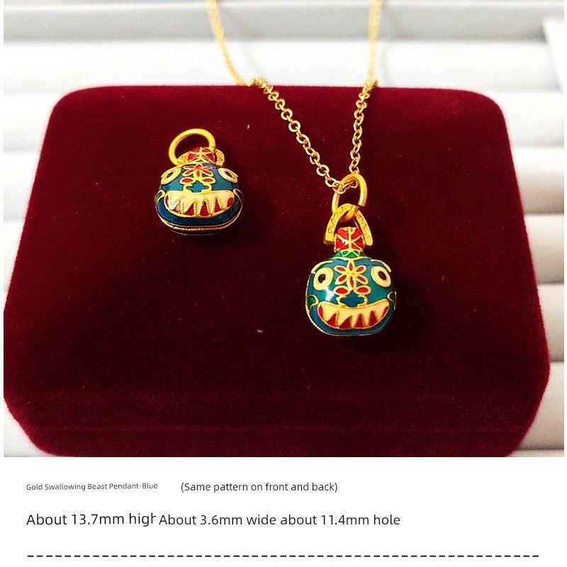 

Бижутерия под золото Браслет с подвеской в виде бусин удачи Аксессуары для намотки Эмаль цветная с бусинами Ремешок для ношения браслета Мелкие аксессуары Бусины Gold Swallowing Beast Pendant-Blue